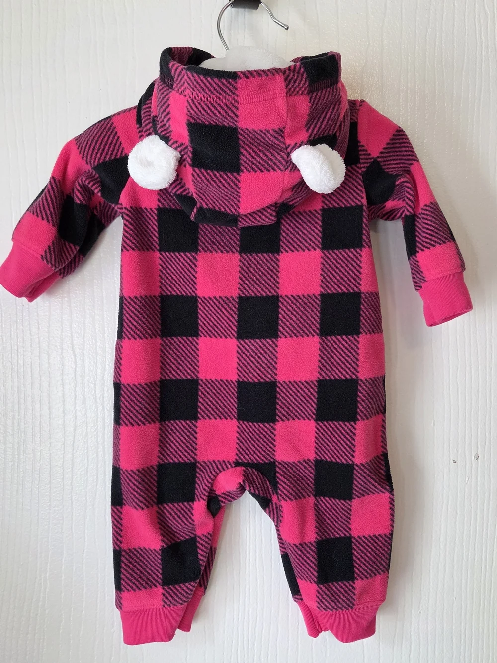 Carter's Pink and Black Buffalo Plaid Hooded One-Piece with Heart